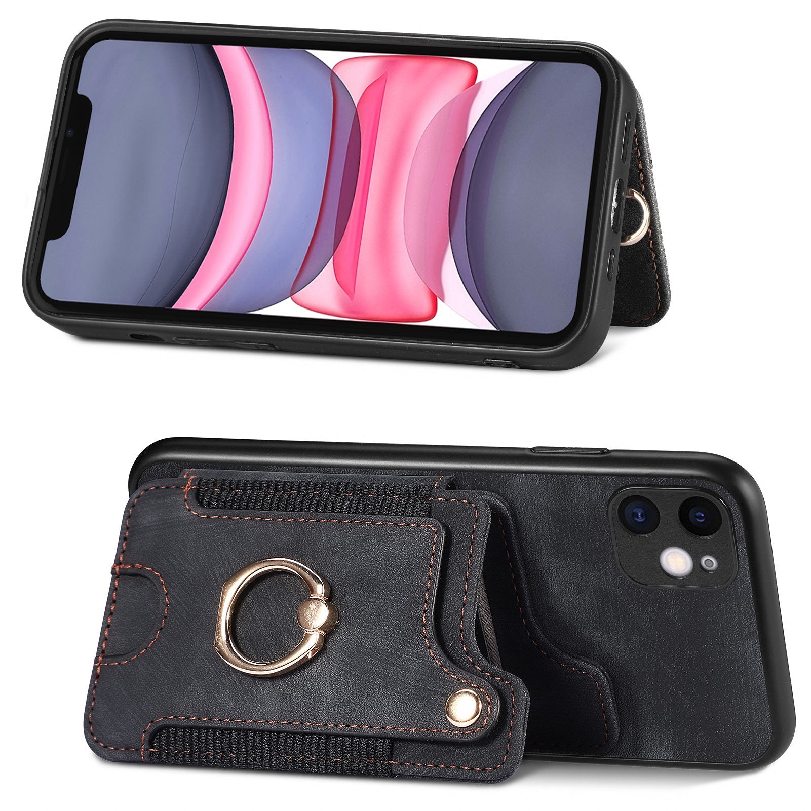 For iPhone 11 Card Holder RFID Blocking Phone Case PU Leather Coated PC+TPU Kickstand Cover For iPhone 11 Card Holder RFID Blocking Phone Case PU Leather Coated PC+TPU Kickstand Cover